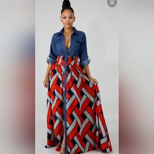 Stylish Red and Blue Maxi Dress